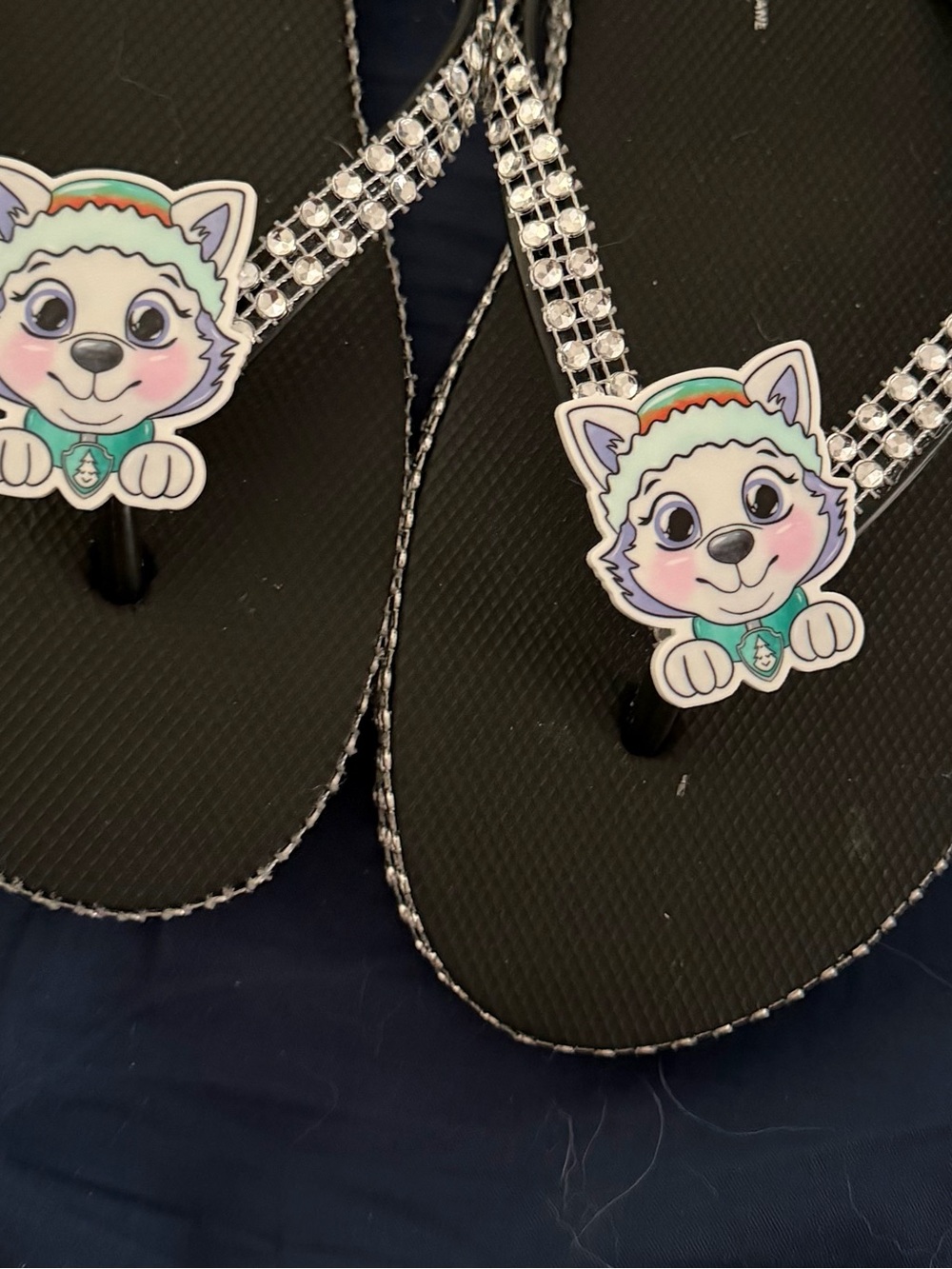 Black Rhinestone Flip Flops with Cute Puppy Charm